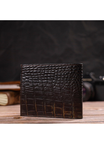 Оригінальне чоловіче портмоне з натуральної фактурної шкіри з тисненням під крокодила 21784 Темно-коричневе Canpellini (259829988)