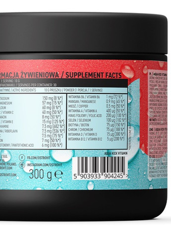 Aqua Kick VIT&MIN 300 g /30 servings/ Strawberry Ostrovit (258499157)