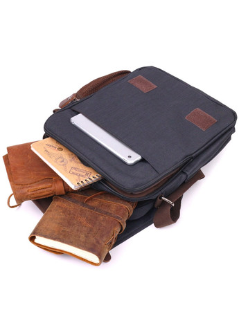 Вертикальная мужская сумка через плечо текстильная 21261 Черная Vintage (258286228)