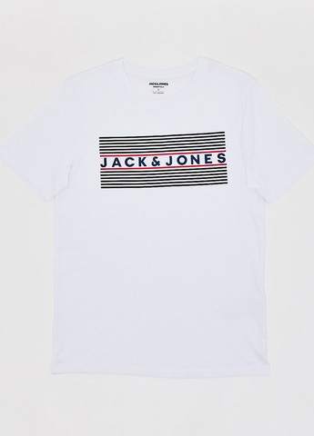 Біла футболка,білий з принтом синій, JACK&JONES