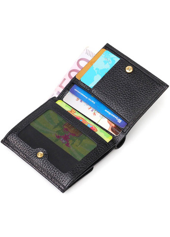 Компактний жіночий гаманець з місткою монетницею на кнопці з натуральної шкіри 22010 Чорний Tony Bellucci (262158032)