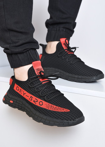 Чорні Осінні кросівки чоловічі чорного кольору з червоною смугою текстиль Let's Shop