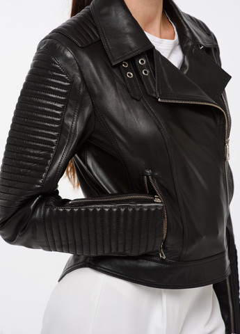 Черная демисезонная женская кожаная куртка из натуральной кожи весна осень демисезон косуха catherina черная Actors