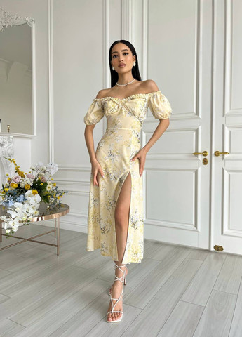 Желтое женское летнее платье миди цвет желтый р.42 437176 New Trend
