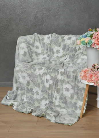 Плед зеленого цвета с цветочным принтом размер 200*220 Let's Shop (262376861)