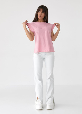 Рожева літня однотонна футболка з подовженим плечовим швом - рожевий Lurex