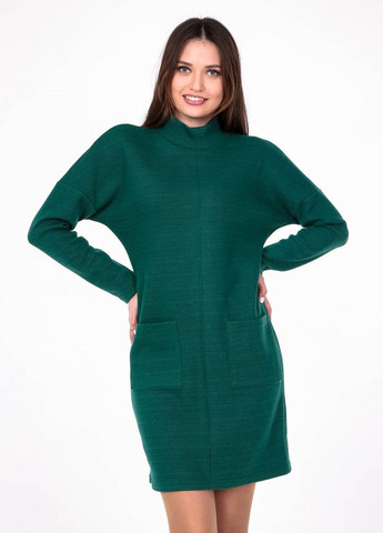 Темно-зеленое кэжуал платье теплое женское 112 ангора вязка темно-зеленый Актуаль