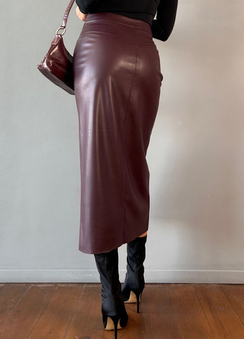 Шкіряна жіноча спідниця з розрізом довга бордо itelle пряма (271700438)