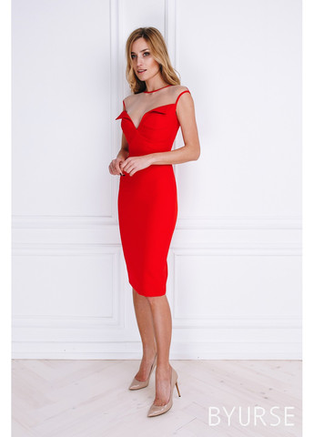 Красное деловое коктейльное, красное платье - футляр кристин BYURSE однотонное