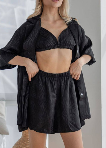 Черная женский пижамный костюм тройка monila цвет черный р.l 443847 New Trend