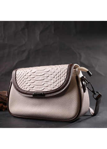 Женская сумка с фактурным клапаном из натуральной кожи 22372 Белая Vintage (276457474)