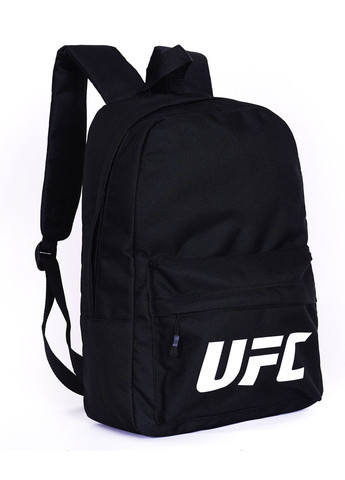Стильний однотонний чорний чоловічий рюкзак з білим великим написом на передній кишені UFC місткий No Brand (258653598)