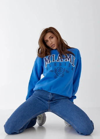 Тепле худі з капюшоном з написом Miami - джинс Lurex (262809969)