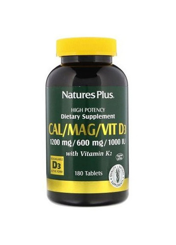 Nature's Plus Cal/Mag/Vit D3 with Vitamin K2 180 Tabs Natures Plus (257252500)