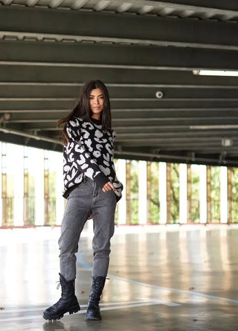 Кофта туника с леопардовым принтом черная No Brand (262519849)