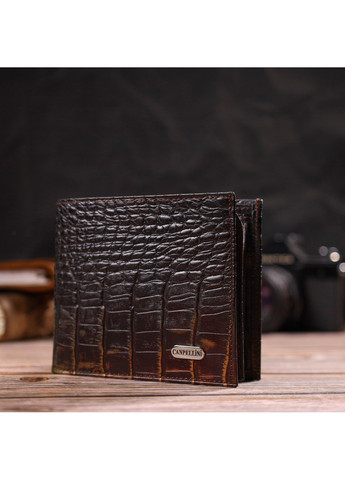 Оригинальное мужское портмоне из натуральной фактурной кожи с тиснением под крокодила 21784 Темно коричневое Canpellini (259829988)