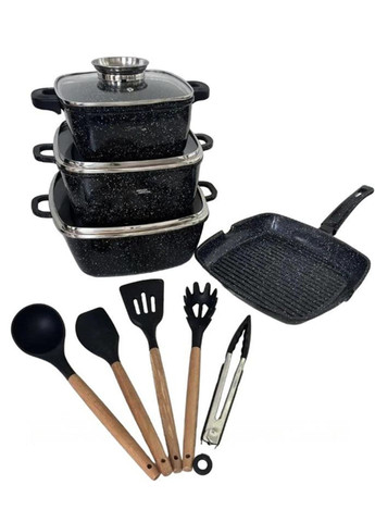 Набір посуду із гранітним антипригарним покриттям Kitchen набір каструль сковорідка та кухонне приладдя 14 предметів Good Idea hk-317 (277167438)
