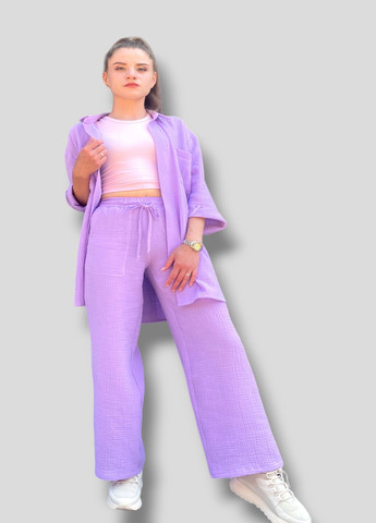 Летний костюм из муслина Брюки + рубашка (фиолетовый) No Brand 005 (259450312)