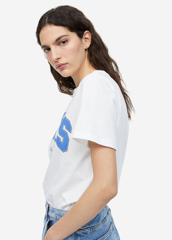 Белая всесезон футболка с мотивом с коротким рукавом H&M