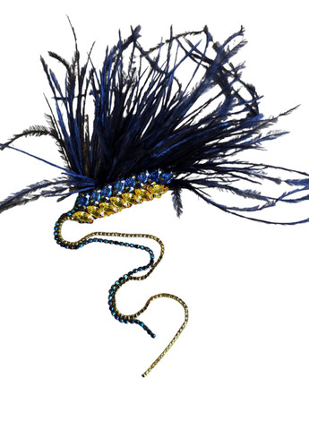 Брошка колосок жовто-блакитний з довгими стразовими ланцюжками та пір'ям синього кольору Ksenija Vitali (267507533)