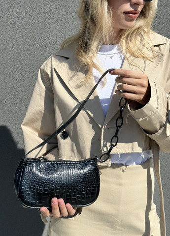 Женская классическая маленькая сумочка багет рептилия черная No Brand (261856866)