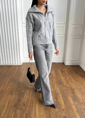 Серый женский свитер с v-образным воротником и молнией цвет серый р.42/46 445970 New Trend