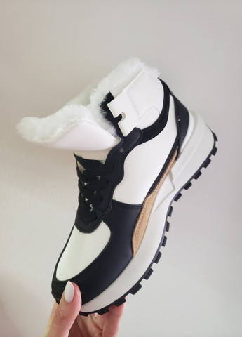 Чорно-білі кросівки утеплені зимові Ok Shoes