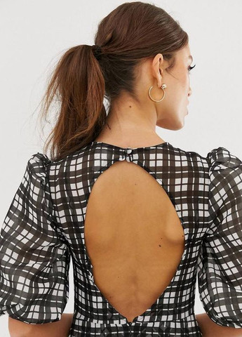 Комбинированное платье макси в черно-белую клетку с пышными рукавами edition Asos в клетку