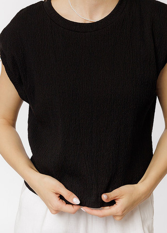 Чорна літня жіноча коротка футболка колір чорний цб-00219341 So sweet