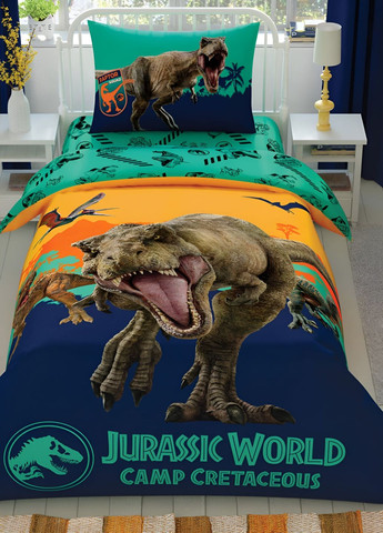 Комплект постельного белья ранфорс, простынь на резинке, для ребенка, подростка Jurassic World Camp Tac (268547194)