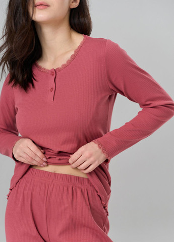 Світло-бордова всесезон жіноча піжама в рубчик реглан + брюки Nicoletta