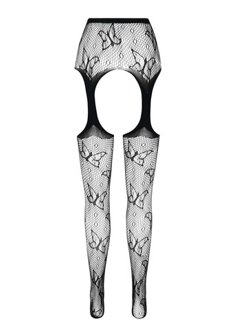 Еротичні колготки-бодістокінг ECO S001 black, з доступом, декор метелики, підв’язки Passion (269007063)