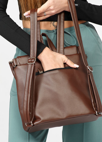 Жіночий рюкзак-сумка Loft строчений шоколадний Sambag (259592025)