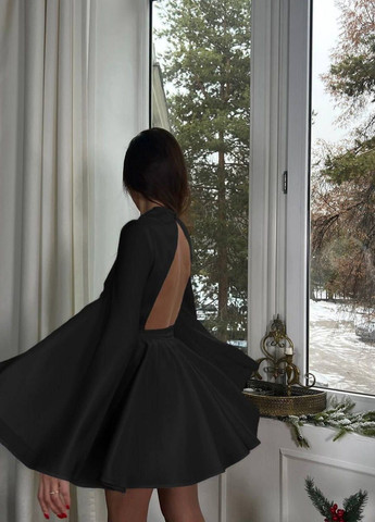 Черное вечернее платье с открытой спиной Garna однотонное