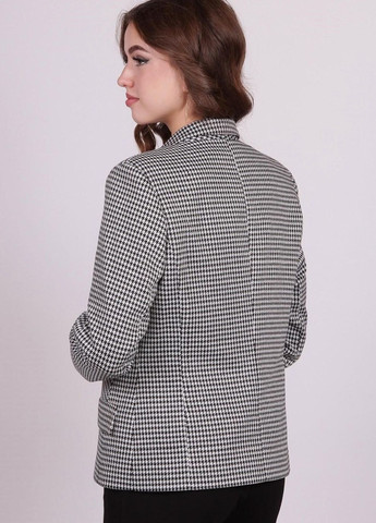 Черно-белый женский пиджак укороченный женский 037 гусиная лапка костюмная ткань черно-белый Актуаль с узором пье-де-пуль «гусиная лапка» - демисезонный