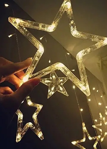 Светодиодная праздничная комнатная гирлянда штора большие и маленькие звезды 120 LED ламп 4 м (475448-Prob) Теплая белая Unbranded (267721821)