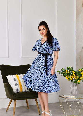 Синее женское платье на запах с поясом цвет джинс р.48/50 432781 New Trend