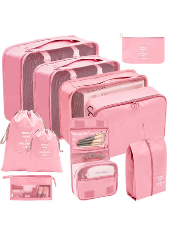 Набор комплект дорожных органайзеров боксов кейсов для одежды белья косметики аксессуаров 10 шт (475221-Prob) Розовый Unbranded (263428176)