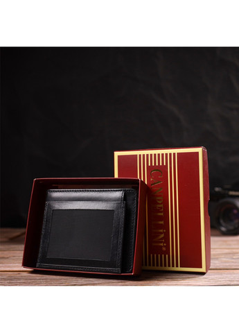 Практичний компактний гаманець із вкладишем для посвідчення для чоловіків з натуральної гладкої шкіри 21876 Чорний Canpellini (259874056)