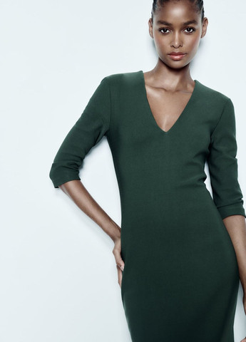Темно-зеленое повседневный платье Zara однотонное