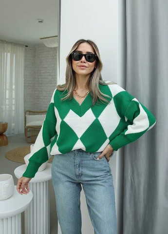 Зелений светр з v-подібним вирізом зелений No Brand