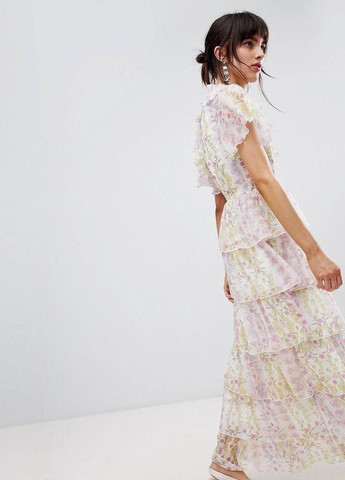 Комбинированное платье макси на одно плечо с цветочным принтом D