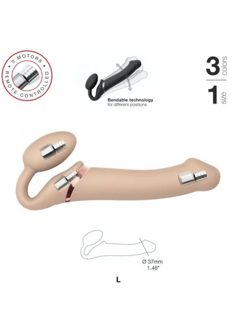 Безремневой страпон с вибрацией Vibrating Flesh L, диаметр 3,7см, пульт ДУ, регулируемый Strap-On-Me (277237201)