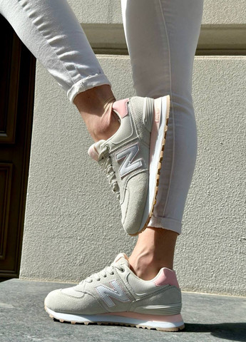 Кросовки реплика 574 Gray Pink Vakko серые демисезоны (265913097)