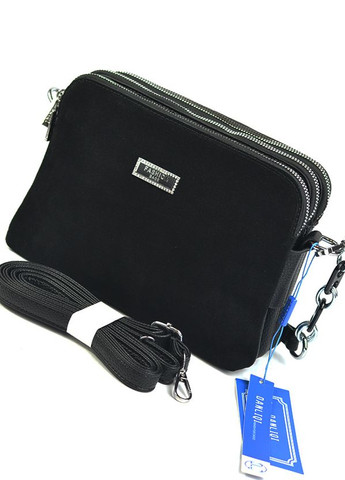 Замшева маленька чорна жіноча сумка клатч на три відділення No Brand (270855534)