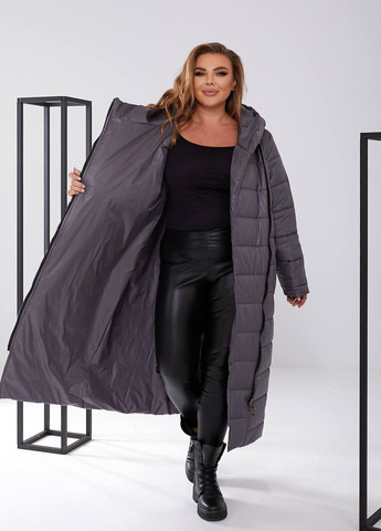 Сіра женская куртка-пальто из плащевки цвет графит р.48/50 448148 New Trend