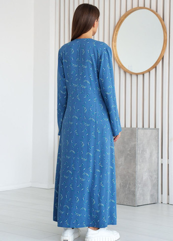 Светло-синее повседневный, кэжуал, джинсовое платье ингрид Ри Мари с цветочным принтом
