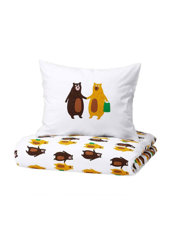 Пододеяльник и наволочка с рисунком медведя желтый/коричневый,150x200/50x60см IKEA brummig (260644096)
