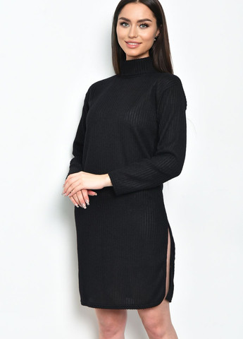 Черное кэжуал платье-гольф женское в рубчик черного цвета футляр Let's Shop однотонное