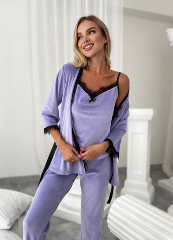 Лавандовая всесезон пижама тройка кофта + футболка + брюки Garna